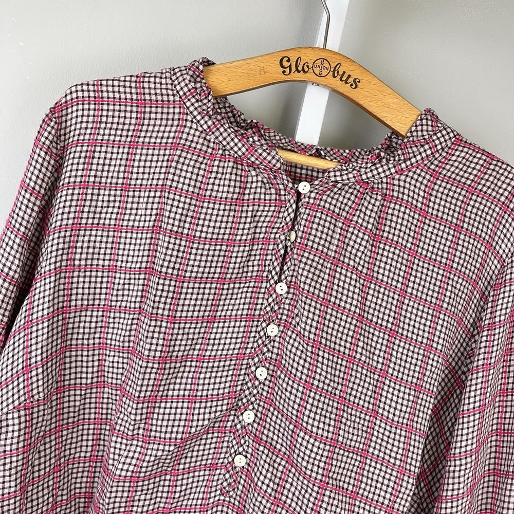 Talbots Plus Petites Popover Top Blouse Womens 3XP Plaid Boho Peasant Shirt